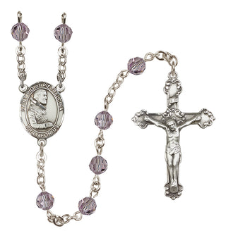 Sterling Silver 6mm Austrian Crystal Saint Pio of Pietrelcina Rosary in Light Amethyst