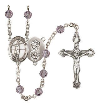 Sterling Silver 6mm Austrian Crystal Saint Christopher/Volleyball Rosary in Light Amethyst