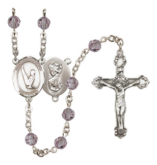 Sterling Silver 6mm Austrian Crystal Saint Christopher/Gymnastics Rosary in Light Amethyst