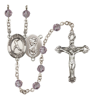 Sterling Silver 6mm Austrian Crystal Saint Christopher/Baseball Rosary in Light Amethyst