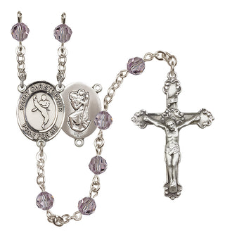 Sterling Silver 6mm Austrian Crystal Saint Christopher/Martial Arts Rosary in Light Amethyst