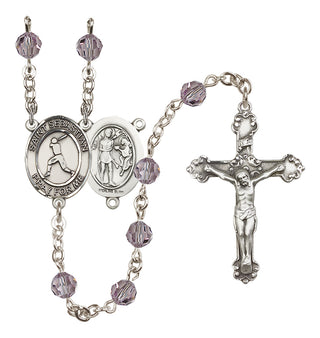 Sterling Silver 6mm Austrian Crystal Saint Sebastian/Baseball Rosary in Light Amethyst