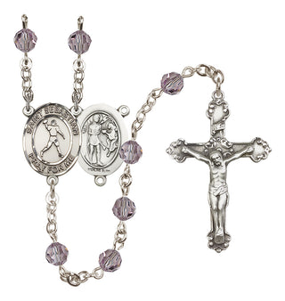 Sterling Silver 6mm Austrian Crystal Saint Sebastian/Football Rosary in Light Amethyst
