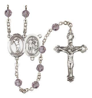 Sterling Silver 6mm Austrian Crystal Saint Sebastian/Golf Rosary in Light Amethyst