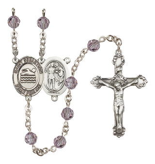 Sterling Silver 6mm Austrian Crystal Saint Sebastian/Swimming Rosary in Light Amethyst