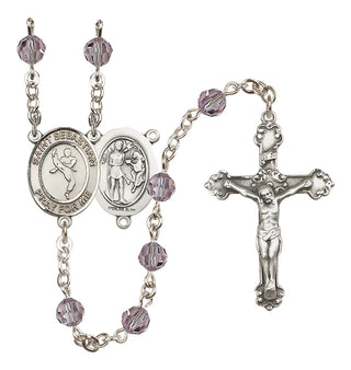 Sterling Silver 6mm Austrian Crystal Saint Sebastian/Martial Arts Rosary in Light Amethyst