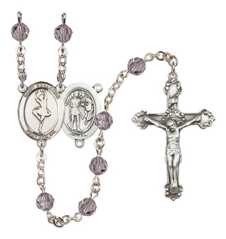 Sterling Silver 6mm Austrian Crystal Saint Sebastian/Dance Rosary in Light Amethyst