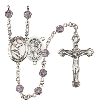 Sterling Silver 6mm Austrian Crystal Saint Sebastian/Surfing Rosary in Light Amethyst
