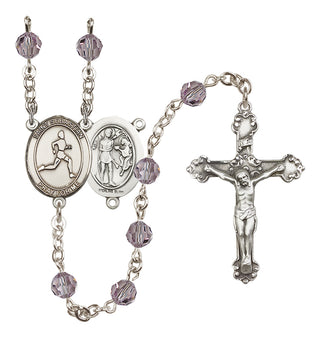 Sterling Silver 6mm Austrian Crystal Saint Sebastian/Track & Field Rosary in Light Amethyst