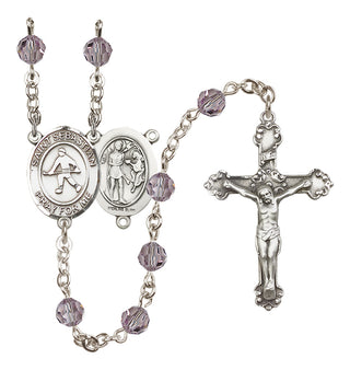 Sterling Silver 6mm Austrian Crystal Saint Sebastian/Field Hockey Rosary in Light Amethyst