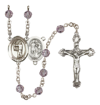 Sterling Silver 6mm Austrian Crystal Saint Sebastian / Archery Rosary in Light Amethyst