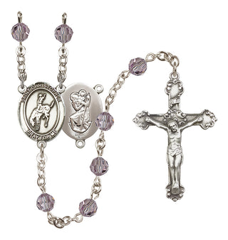 Sterling Silver 6mm Austrian Crystal Saint Christopher / Rodeo Rosary in Light Amethyst