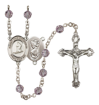 Sterling Silver 6mm Austrian Crystal Saint Christopher / Skiing Rosary in Light Amethyst
