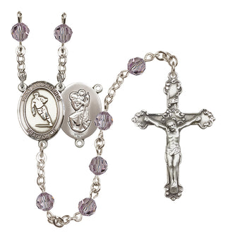 Sterling Silver 6mm Austrian Crystal Saint Christopher / Rugby Rosary in Light Amethyst