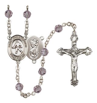 Sterling Silver 6mm Austrian Crystal Saint Christopher / Field Hockey Rosary in Light Amethyst