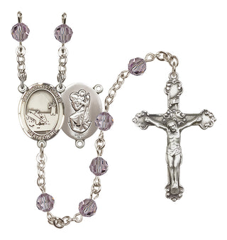 Sterling Silver 6mm Austrian Crystal Saint Christopher / Fishing Rosary in Light Amethyst