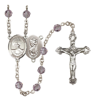Sterling Silver 6mm Austrian Crystal Saint Christopher/Water Polo Women Rosary in Light Amethyst