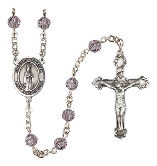 Sterling Silver 6mm Austrian Crystal Virgen del Fatima Rosary in Light Amethyst