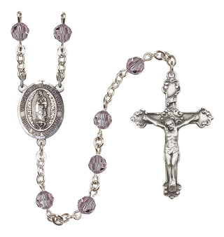 Sterling Silver 6mm Austrian Crystal Virgen de Guadalupe Rosary in Light Amethyst