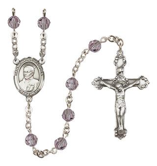 Sterling Silver 6mm Austrian Crystal Saint Ignatius of Loyola Rosary in Light Amethyst