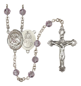 Sterling Silver 6mm Austrian Crystal Our Lady of Mount Carmel Rosary in Light Amethyst
