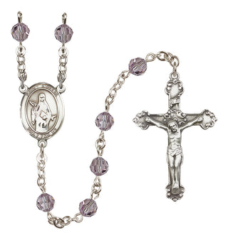 Sterling Silver 6mm Austrian Crystal Saint Amelia Rosary in Light Amethyst