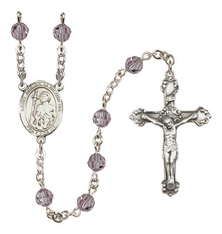 Sterling Silver 6mm Austrian Crystal Saint Adrian of Nicomedia Rosary in Light Amethyst