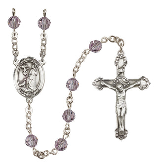 Sterling Silver 6mm Austrian Crystal Saint Rocco Rosary in Light Amethyst