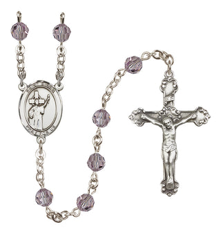 Sterling Silver 6mm Austrian Crystal Saint Aidan of Lindesfarne Rosary in Light Amethyst