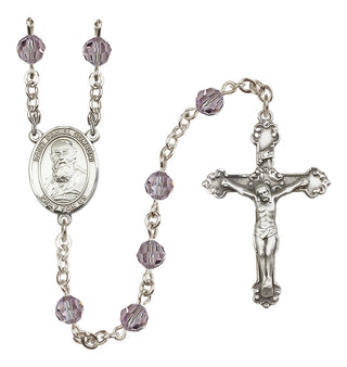 Sterling Silver 6mm Austrian Crystal Saint Daniel Comboni Rosary in Light Amethyst