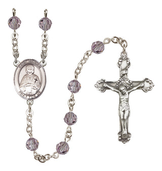 Sterling Silver 6mm Austrian Crystal Saint Gerald Rosary in Light Amethyst