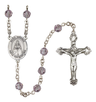 Sterling Silver 6mm Austrian Crystal Our Lady Rosa Mystica Rosary in Light Amethyst