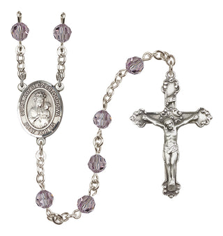 Sterling Silver 6mm Austrian Crystal Our Lady of Czestochowa Rosary in Light Amethyst
