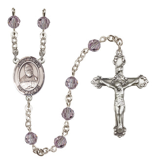 Sterling Silver 6mm Austrian Crystal Saint Fabian Rosary in Light Amethyst