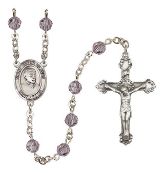 Sterling Silver 6mm Austrian Crystal Saint Peter Claver Rosary in Light Amethyst