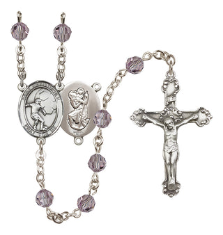 Sterling Silver 6mm Austrian Crystal Saint Christopher/Soccer Rosary in Light Amethyst