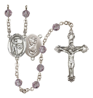 Sterling Silver 6mm Austrian Crystal Saint Christopher/Golf Rosary in Light Amethyst