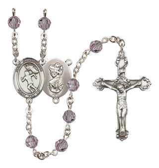 Sterling Silver 6mm Austrian Crystal Saint Christopher/Track&Field-Women Rosary in Light Amethyst