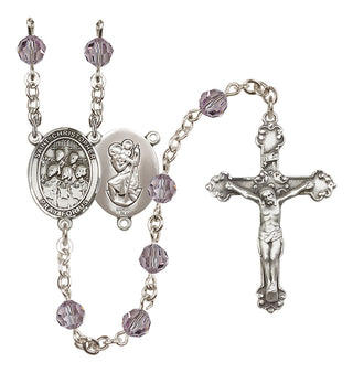 Sterling Silver 6mm Austrian Crystal Saint Christopher / Choir Rosary in Light Amethyst