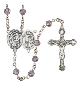 Sterling Silver 6mm Austrian Crystal Saint Sebastian/Karate Rosary in Light Amethyst