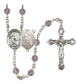 Sterling Silver 6mm Austrian Crystal Guardian Angel/Soccer Rosary in Light Amethyst