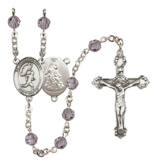 Sterling Silver 6mm Austrian Crystal Guardian Angel/Track&Field-Men Rosary in Light Amethyst