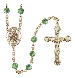 14 Karat Gold-Filled 6mm Austrian Crystal San Antonio Rosary in Peridot