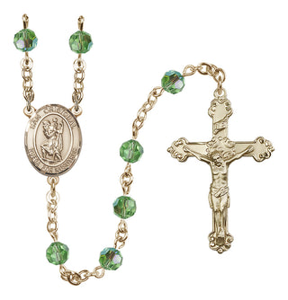 14 Karat Gold-Filled 6mm Austrian Crystal San Cristobal Rosary in Peridot