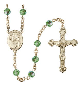 14 Karat Gold-Filled 6mm Austrian Crystal Saint David of Wales Rosary in Peridot