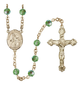 14 Karat Gold-Filled 6mm Austrian Crystal Saint Gabriel the Archangel Rosary in Peridot