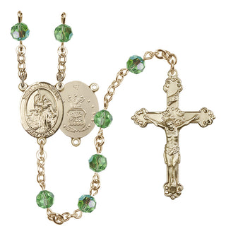 14 Karat Gold-Filled 6mm Austrian Crystal Saint Joan of Arc / Air Force Rosary in Peridot