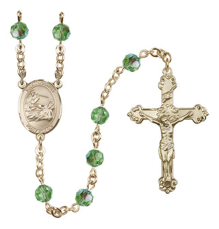 14 Karat Gold-Filled 6mm Austrian Crystal Saint Joshua Rosary in Peridot
