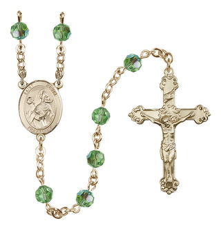 14 Karat Gold-Filled 6mm Austrian Crystal Saint Kevin Rosary in Peridot