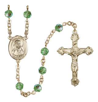 14 Karat Gold-Filled 6mm Austrian Crystal Saint Louise de Marillac Rosary in Peridot